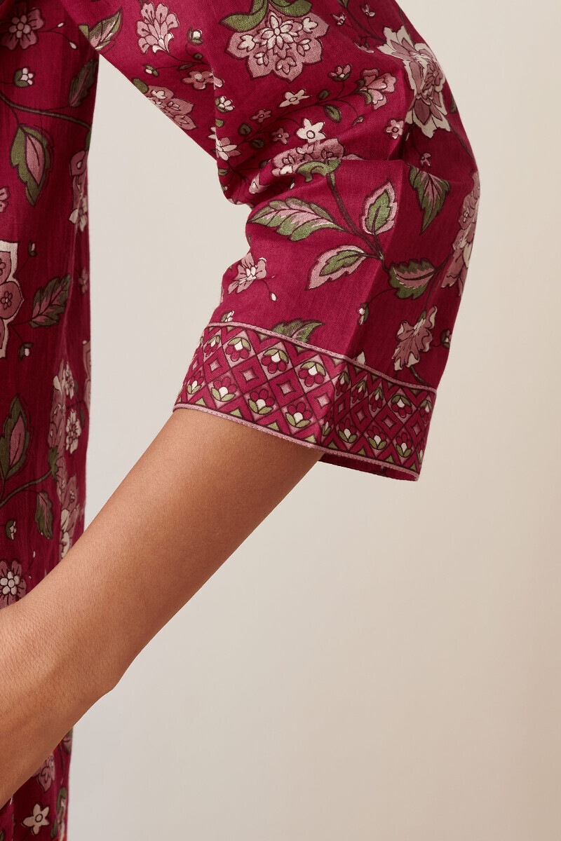 Red Hand Printed Cotton Kaftan