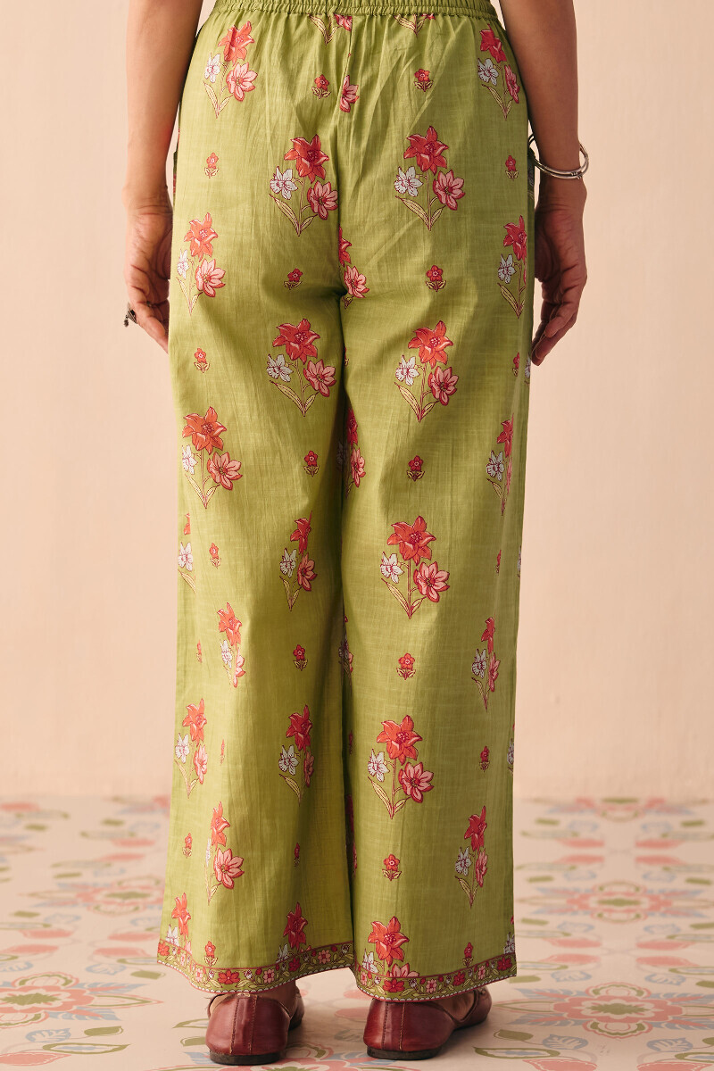Green Hand Printed Cotton Slub Farsi