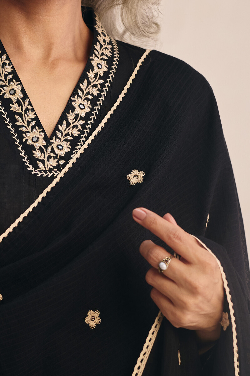 Black Handcrafted Kota Dupatta