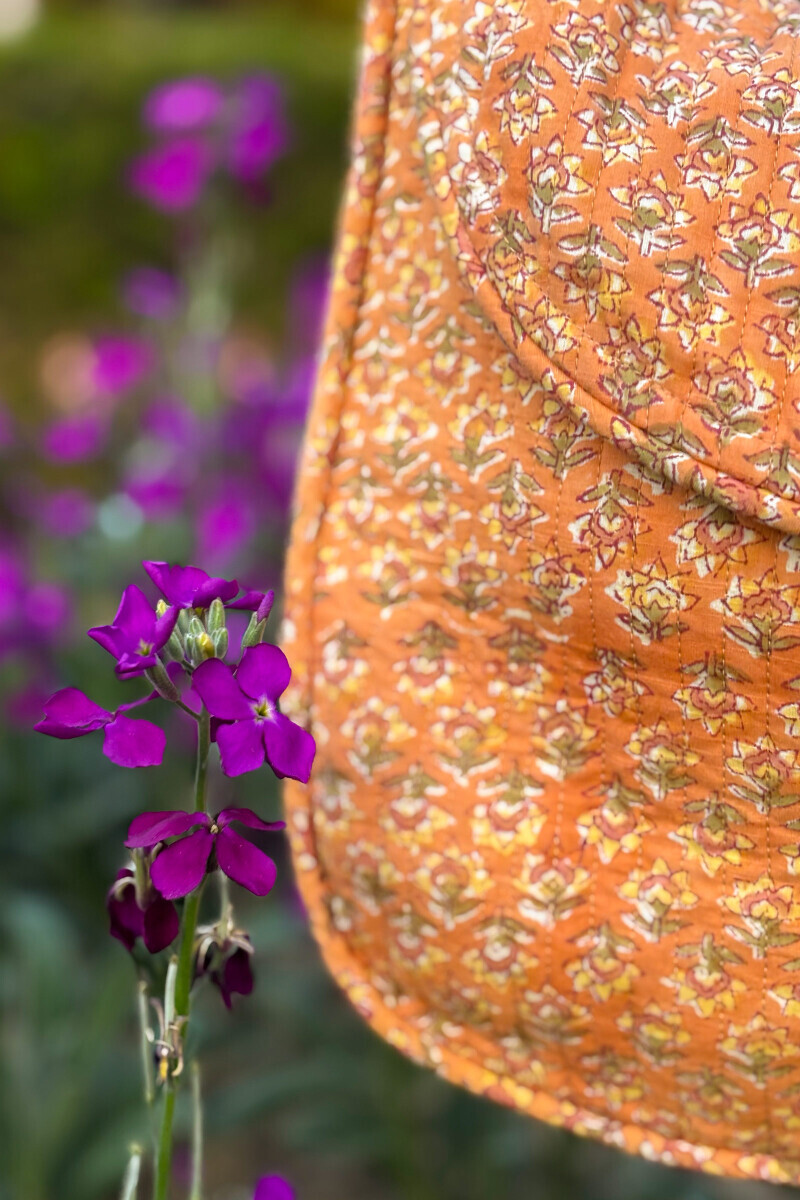 Mustard Hand Block Printed Cotton Slub Cross Body Bag