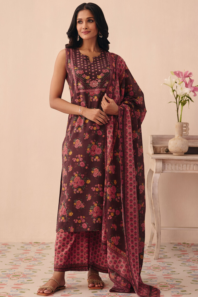 Brown Printed Kota Dupatta