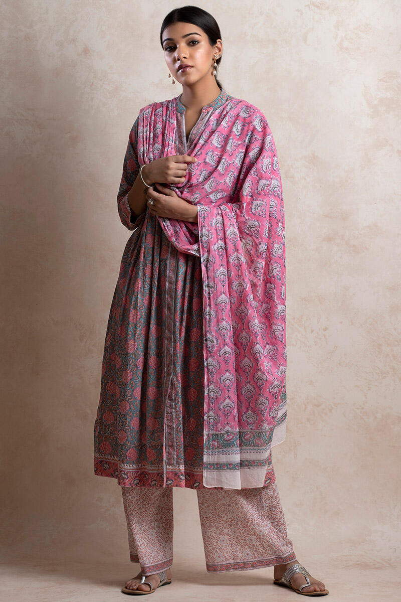 Sanganeri Block Printed A-line Cotton Kurta