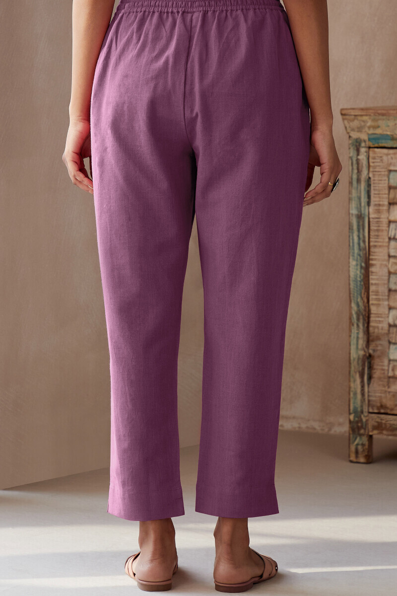 Purple Handcrafted Cotton Flax Narrow Pants