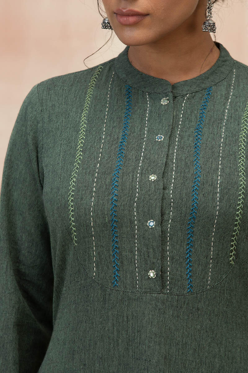 Green Handcrafted Straight Cotton Kurta