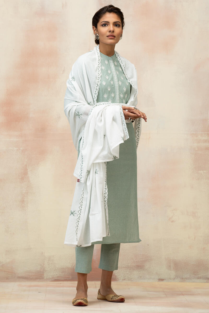 Green Handcrafted Straight Cotton Kurta