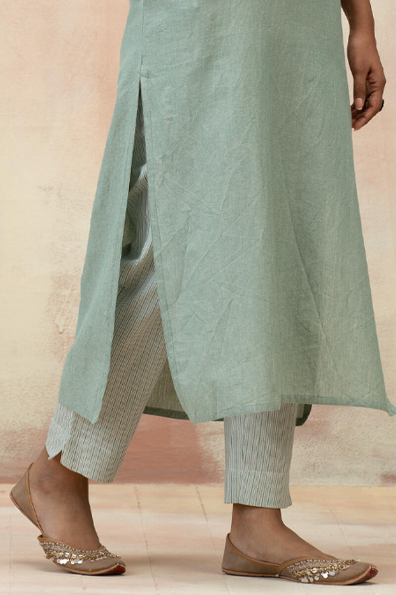 Blue Handcrafted Straight Cotton Kurta