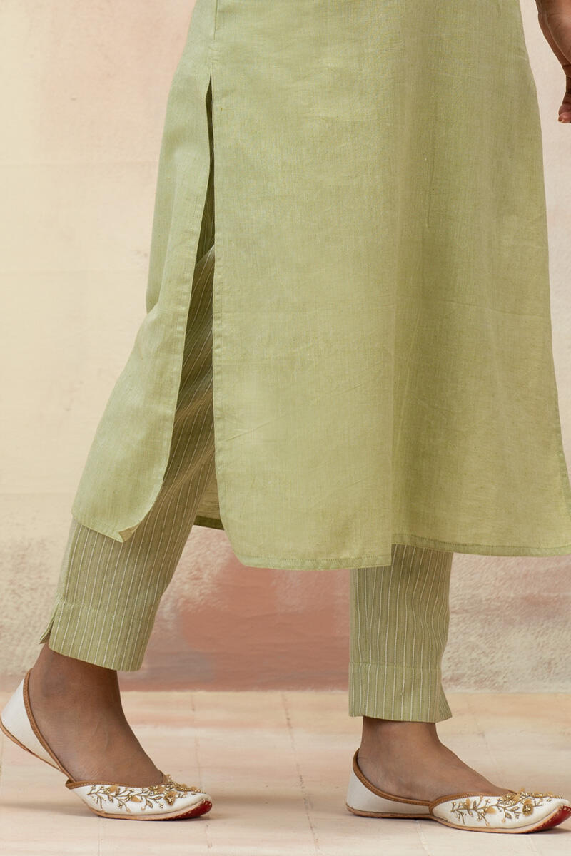 Green Handcrafted Straight Cotton Kurta
