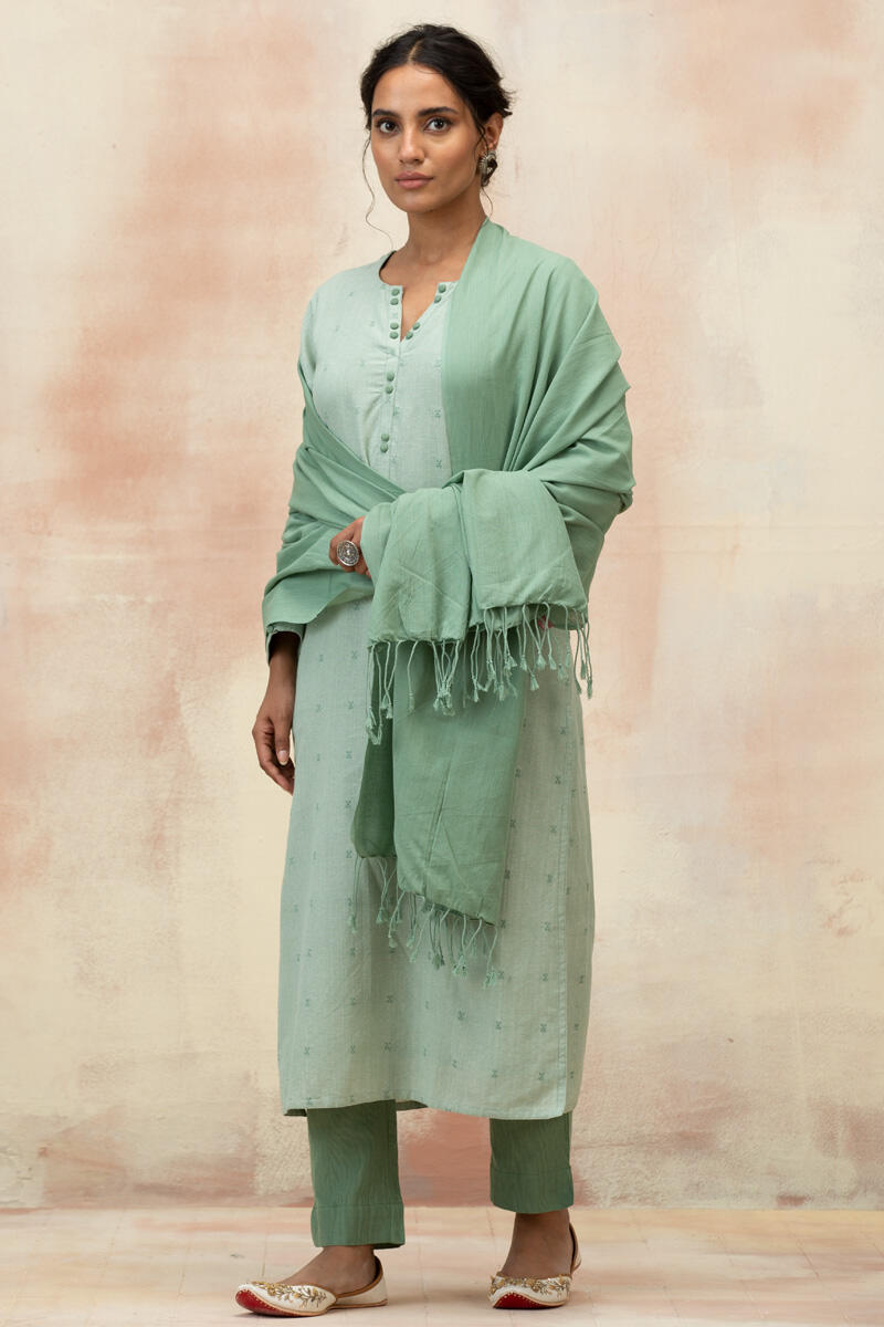 Green Handcrafted Straight Cotton Kurta