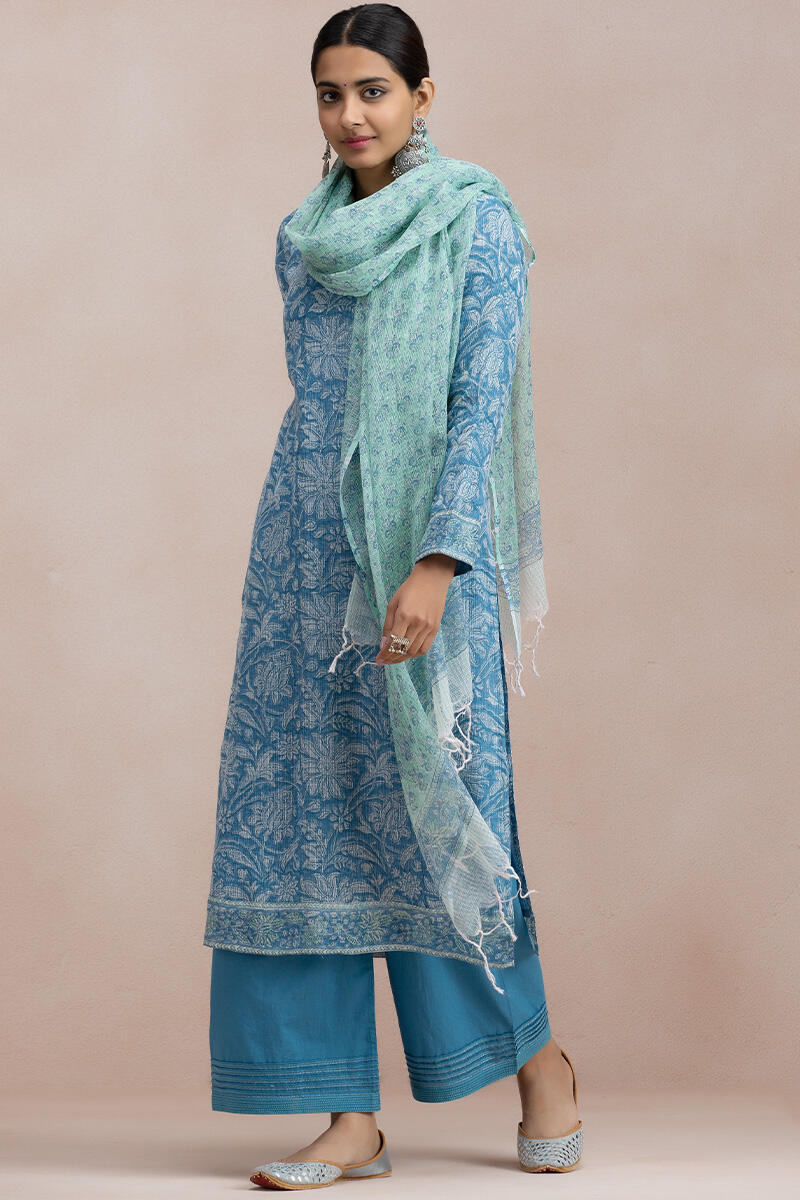 Blue Handcrafted Straight Kota Kurta