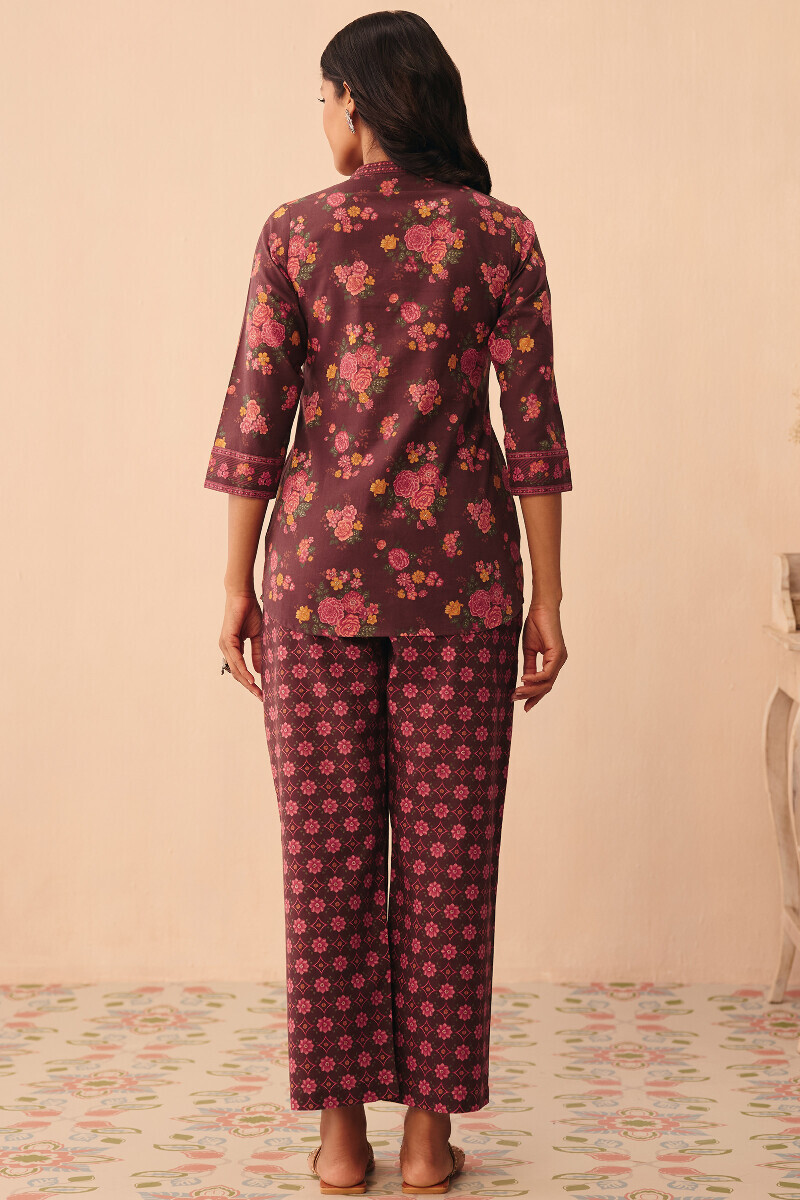 Brown Printed Cotton Loungewear Set