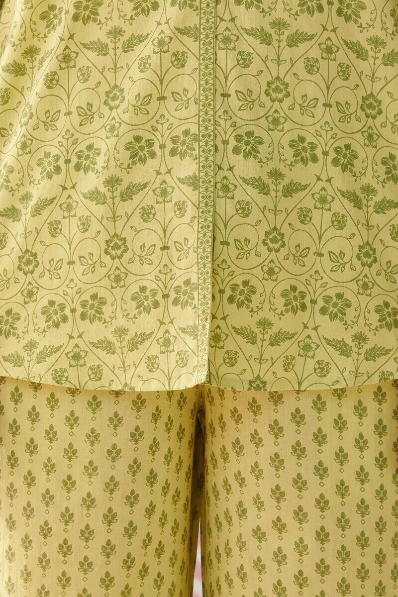 Lime Green Hand Printed Cotton Loungewear Set