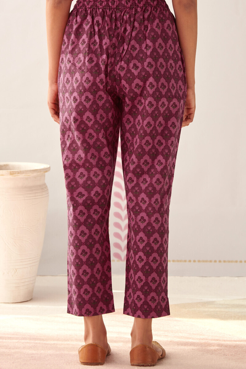 Pink Hand Printed Cotton Narrow Pants