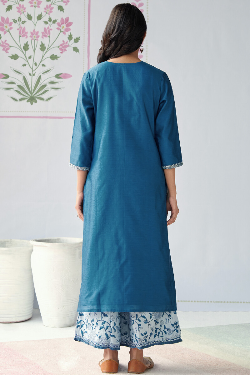 Blue Handcrafted Straight Chanderi Kurta