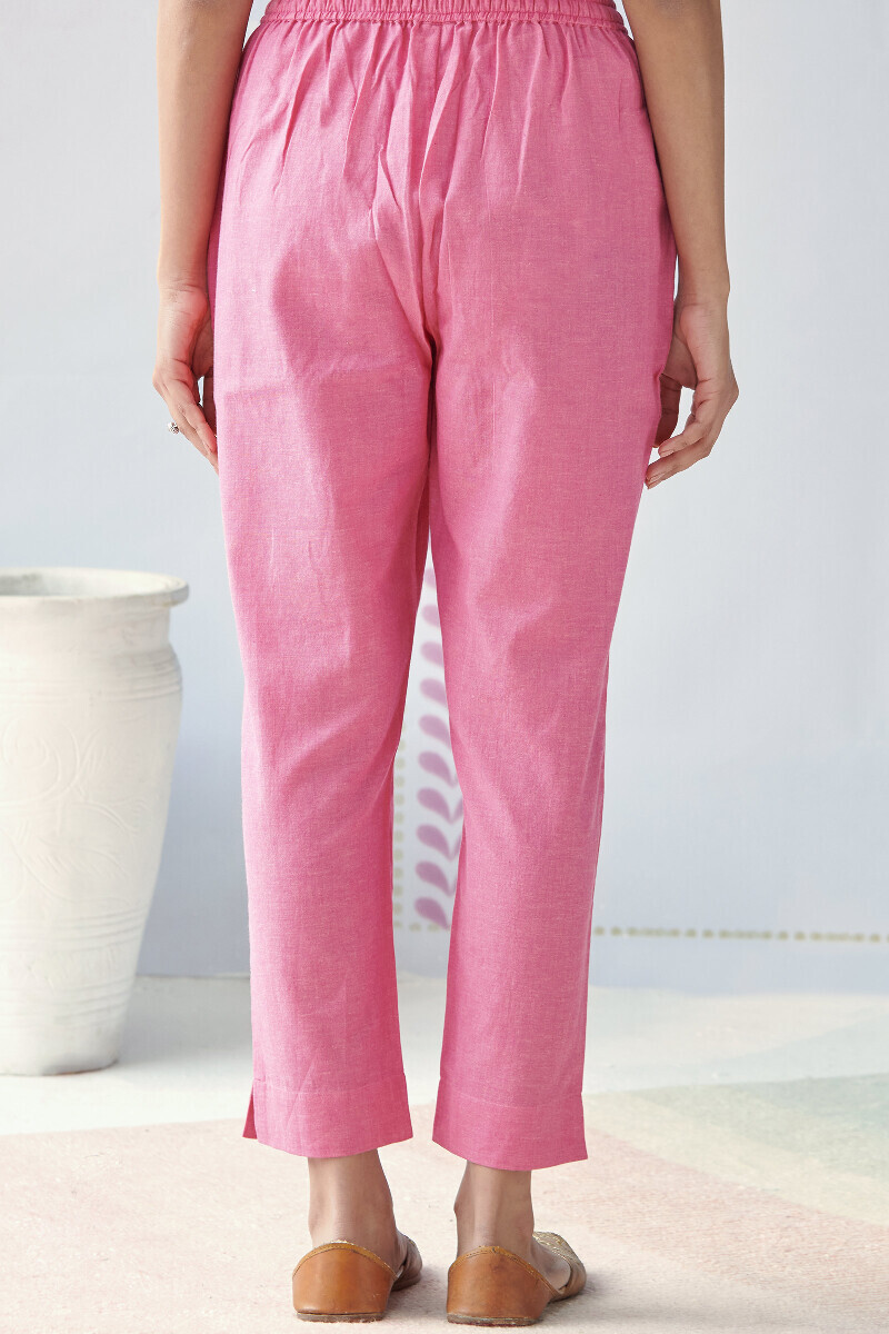 Pink Handcrafted Cotton Narrow Pants