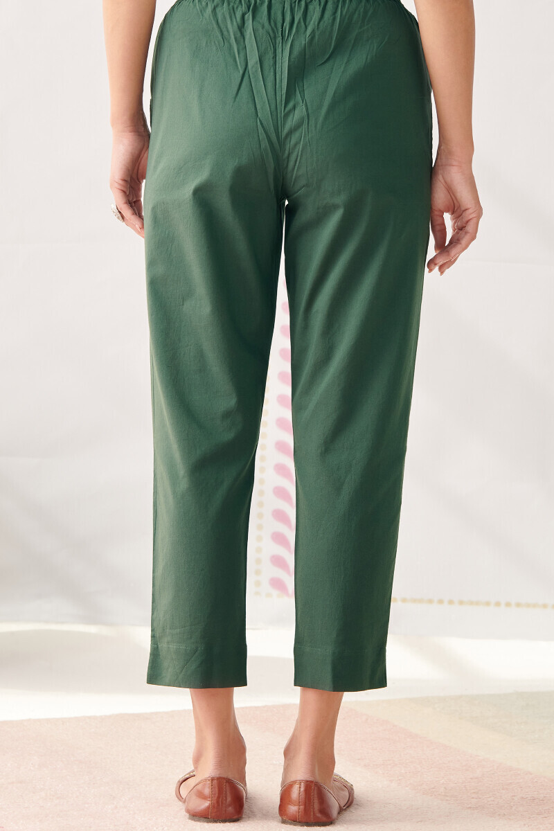 Green Handcrafted Cotton Narrow Pants