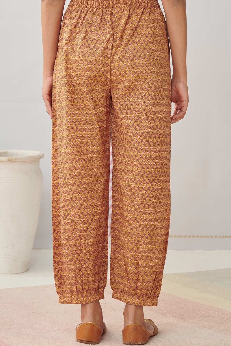 Orange Hand Printed Cotton Slub Izhaar Pants