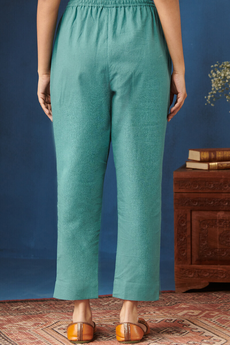 Blue Handcrafted Cotton Flax Narrow Pants