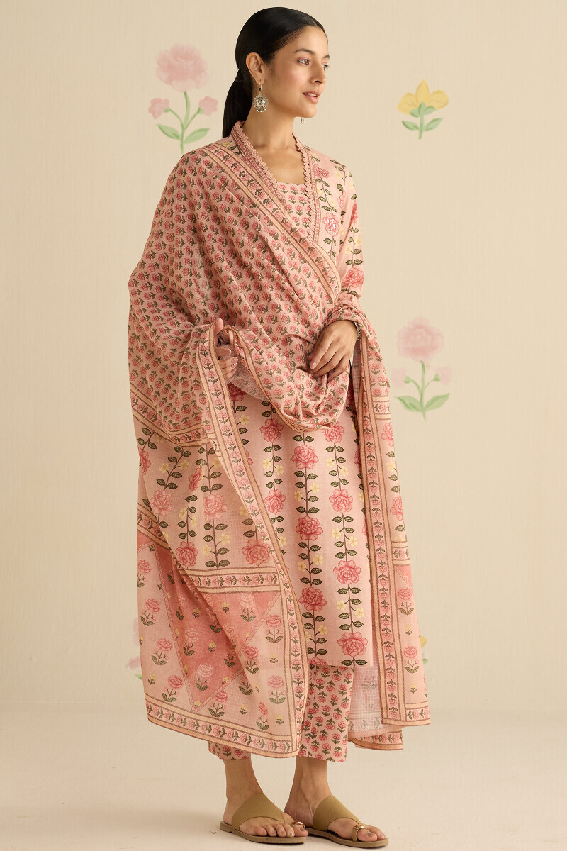 Peach Printed Kota Dupatta
