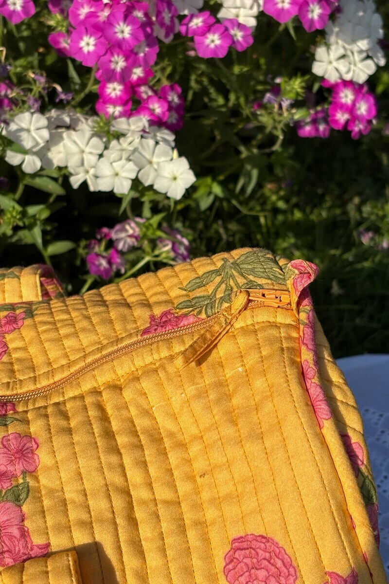 Yellow Printed Cotton Holdall Bag