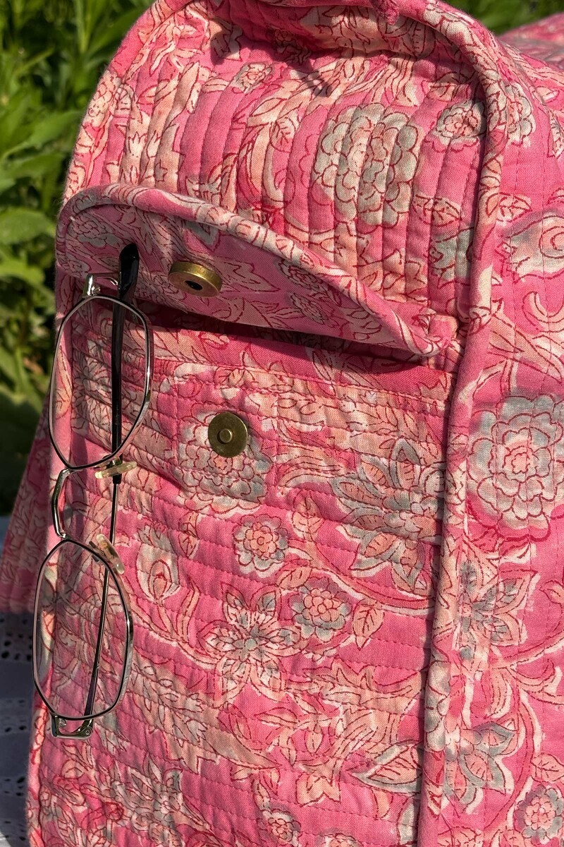 Pink Hand Block-Printed Cotton Duffel Bag