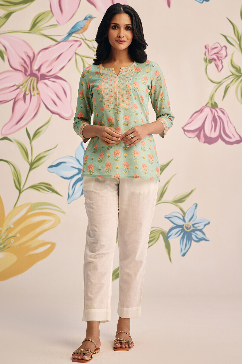 Blue Printed Cotton Top