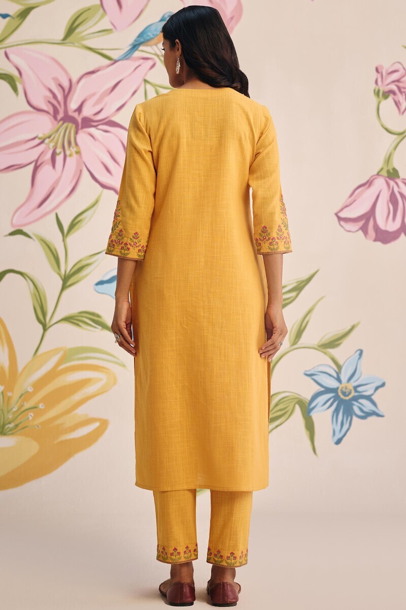 Mustard Handcrafted Straight Gauze Slub Kurta