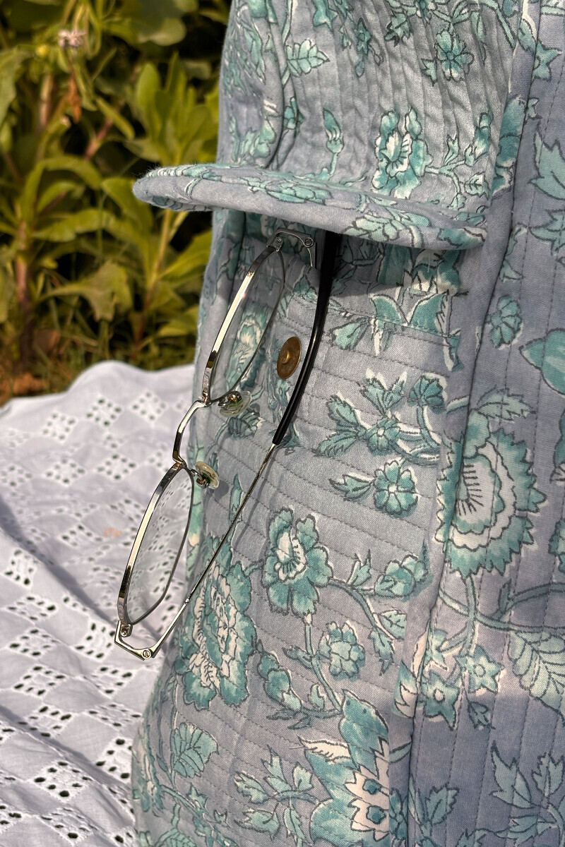 Grey Hand Block Printed Cotton Holdall Bag