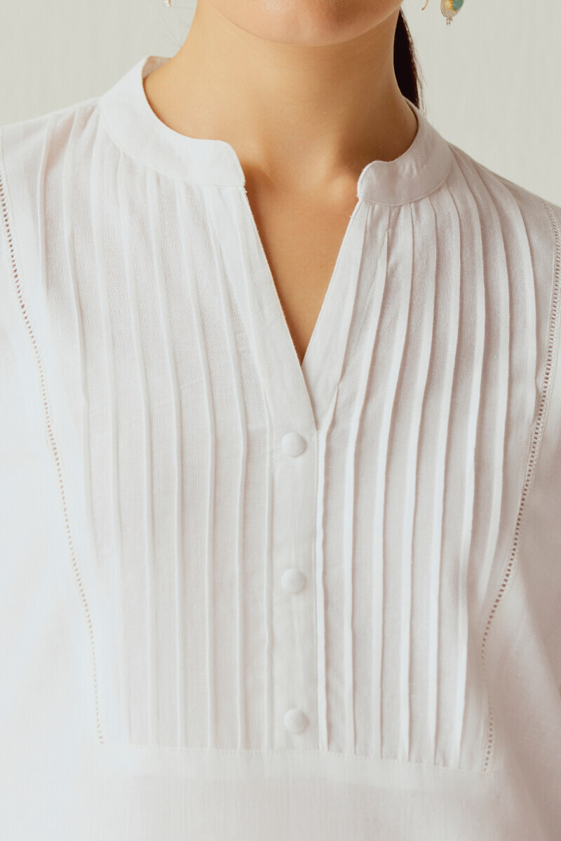 White Handcrafted Straight Cotton Flax Kurta