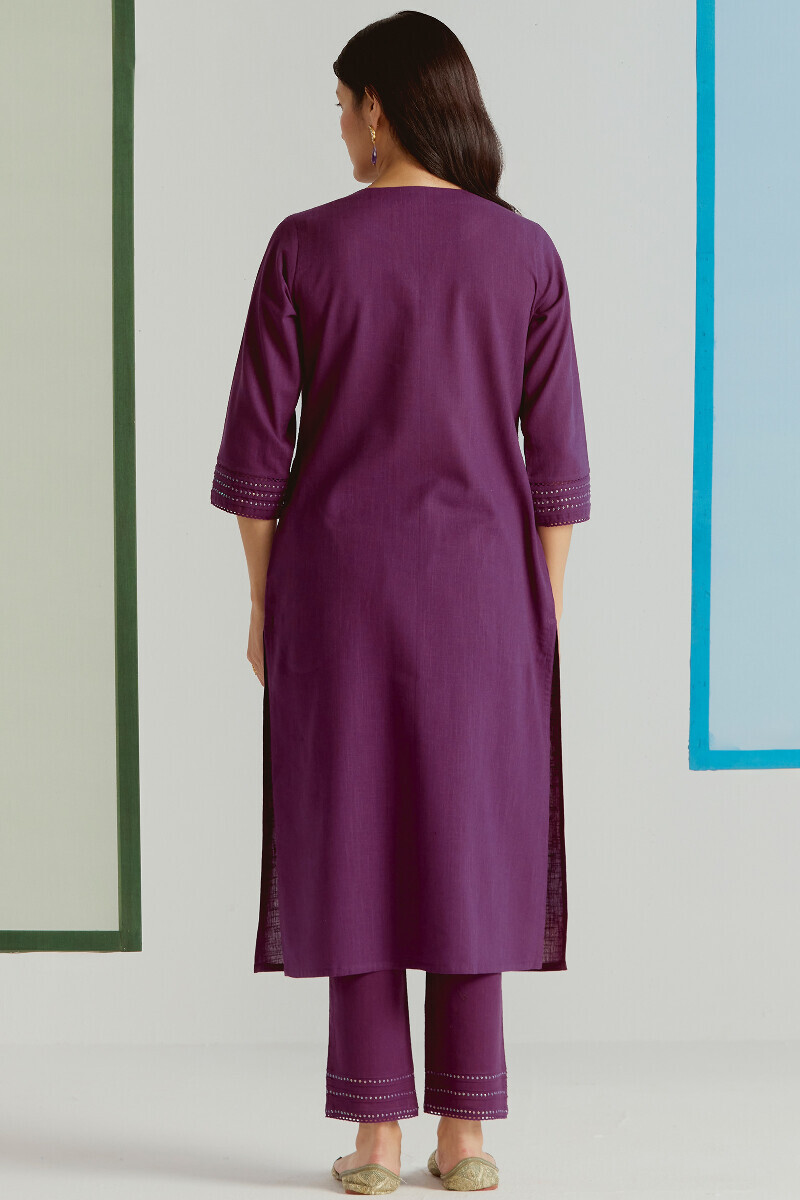 Purple Handcrafted Straight Gauze Slub Kurta