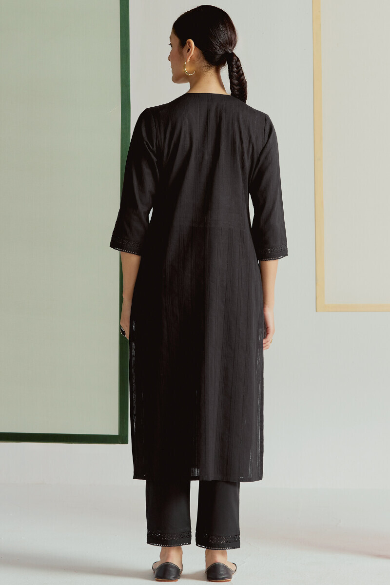 Black Handcrafted Straight Cotton Dobby Kurta