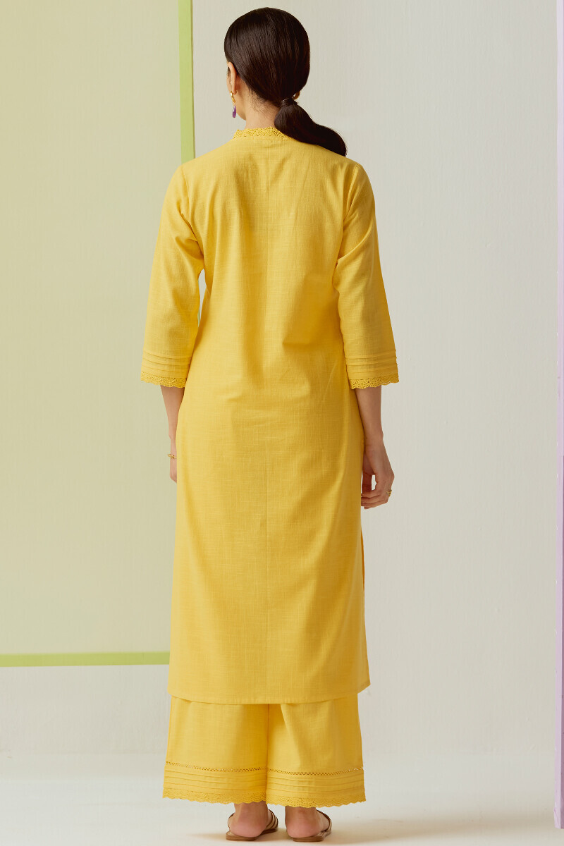 Yellow Handcrafted Straight Gauze Slub Kurta