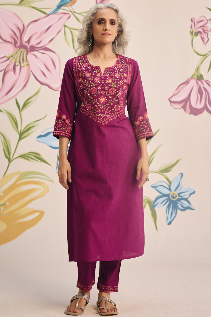 Pink Handcrafted Straight Gauze Slub Kurta
