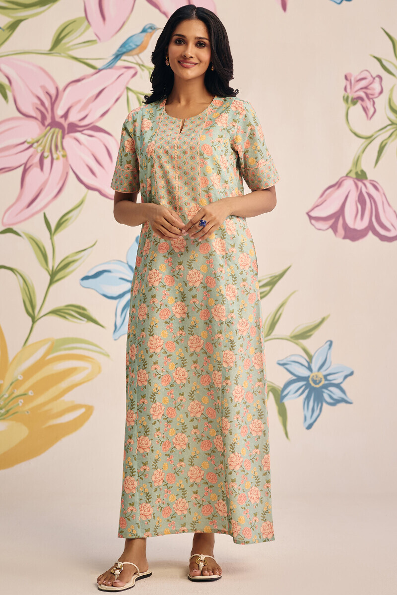 Blue Printed Cotton Kaftan