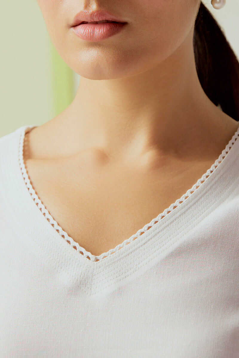 White Handcrafted Straight Cotton Flax Kurta