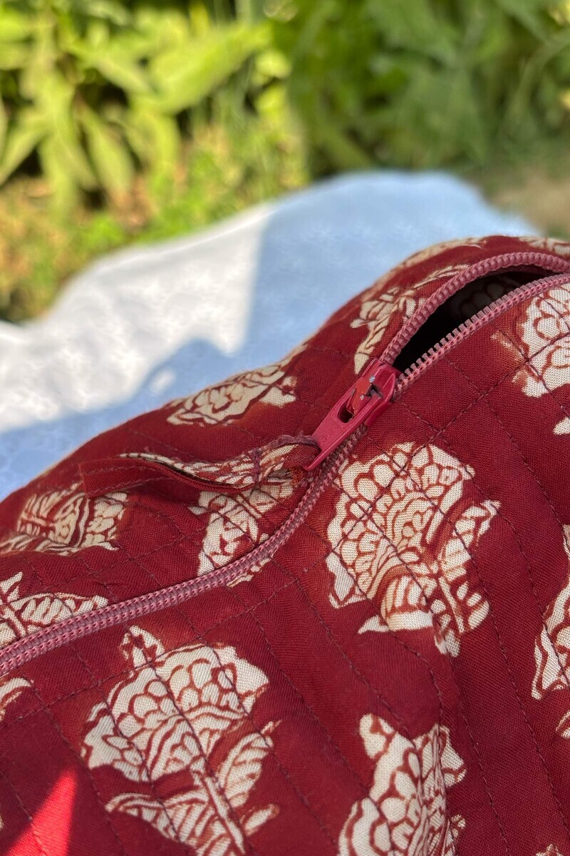 Red Hand Block Printed Viscose Holdall Bag