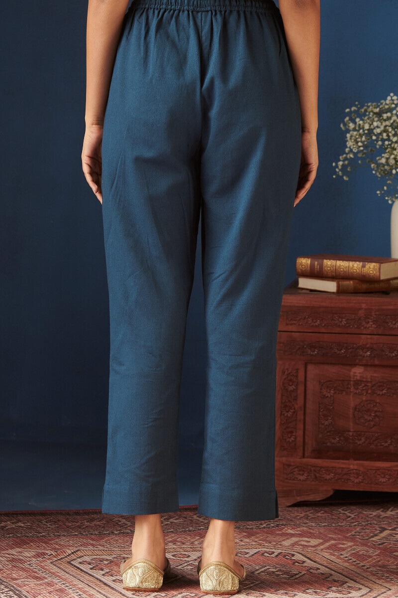 Indigo Handcrafted Cotton Flax Narrow Pants