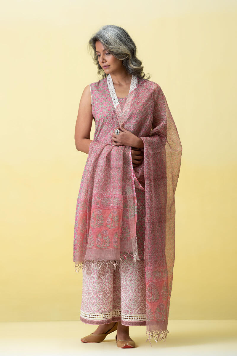 Brown Block Printed A-Line Cotton Kurta