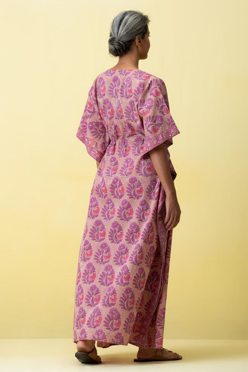 Brown Block Printed Cotton Kaftan