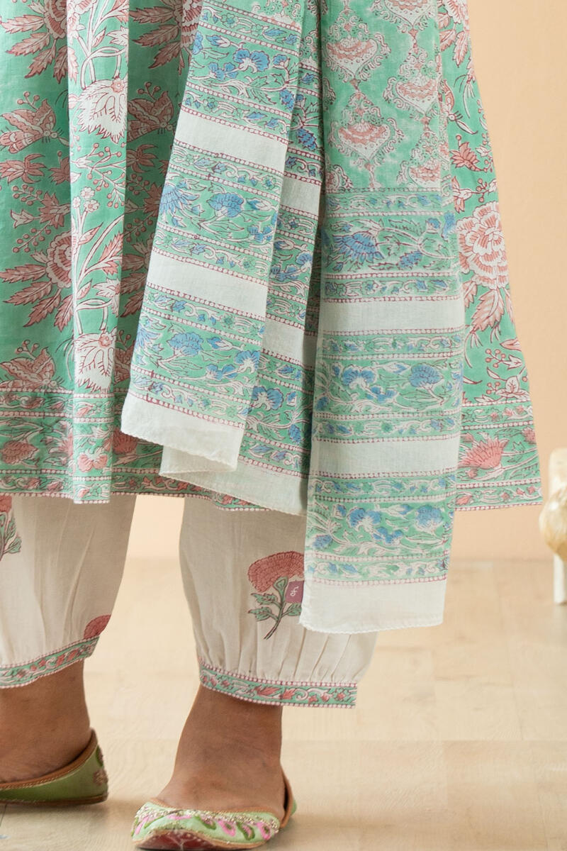 Green Block Printed Cotton Dupatta