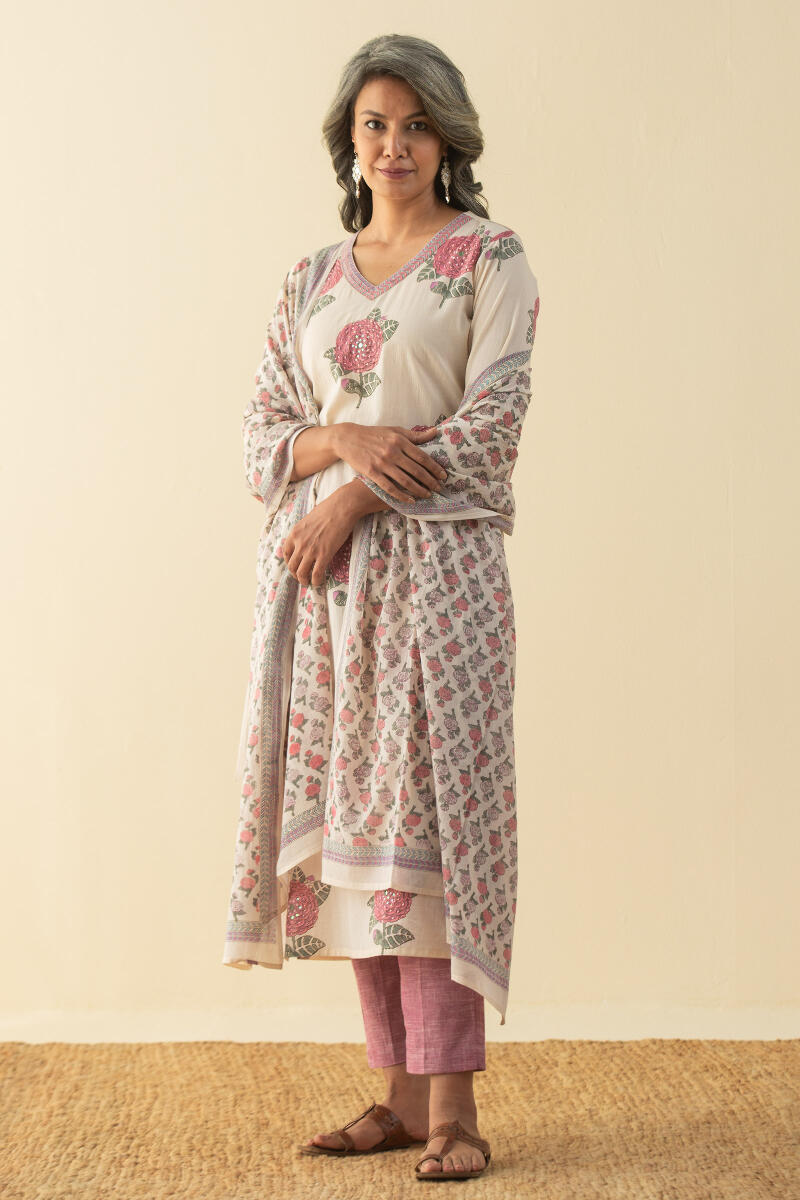 Pink Block Printed Cotton Dupatta