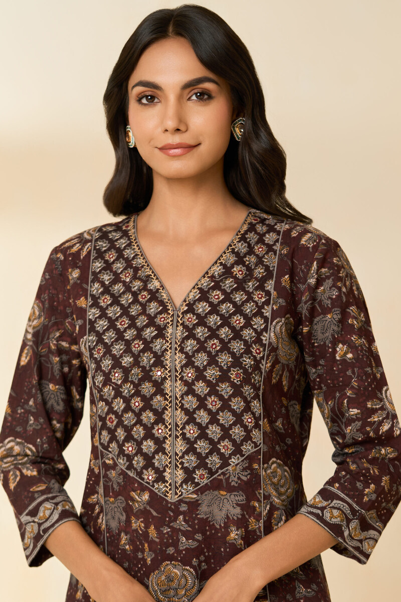 Bagru Hand Block-Printed A-Line Cotton Kurta