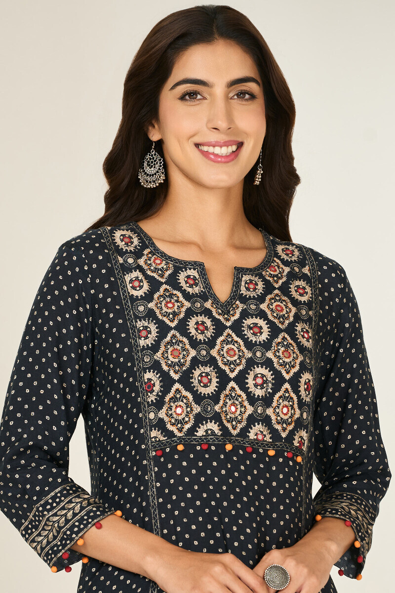 Black Printed Straight Viscose Kurta