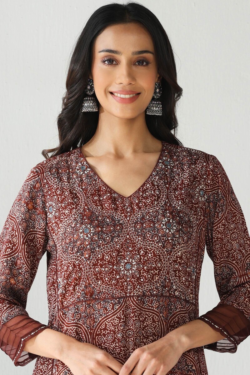 Ajrakh Hand Block-Printed Straight Modal Kurta