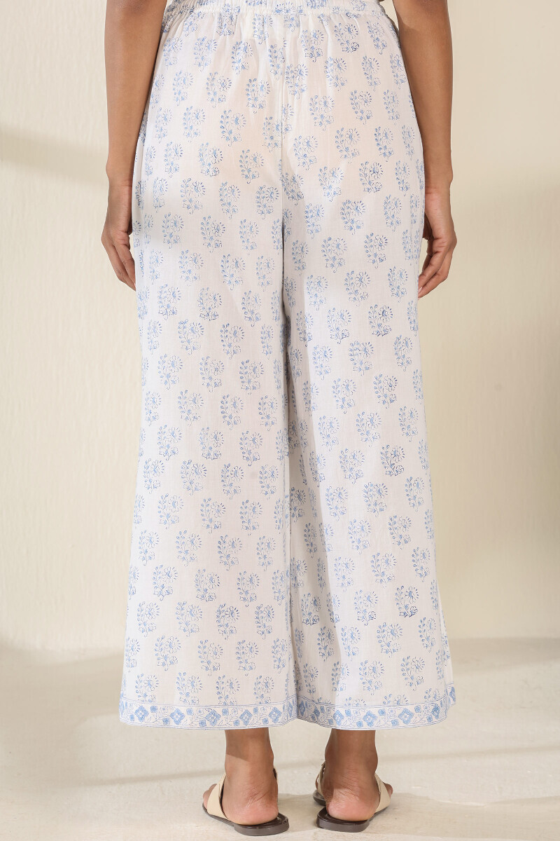 White Hand Block Printed Cotton Palazzo
