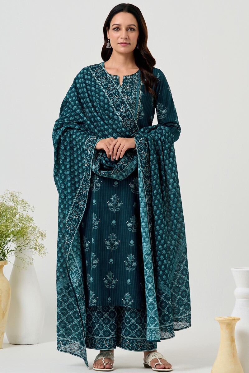 Blue Printed Kota Dupatta