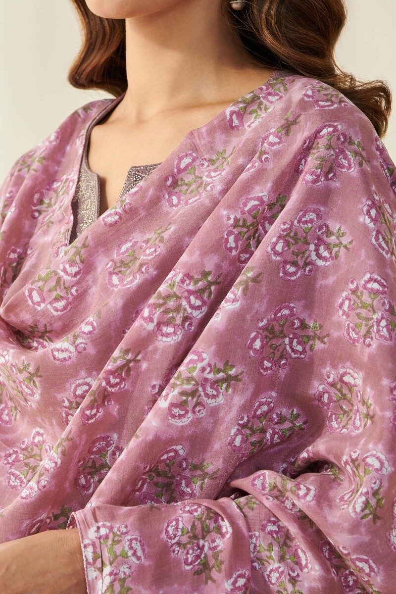 Pink Hand Block Printed Modal Dupatta