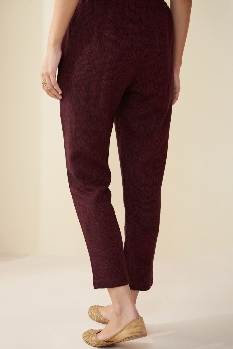 Maroon Handcrafted Faux Wool Narrow Pants