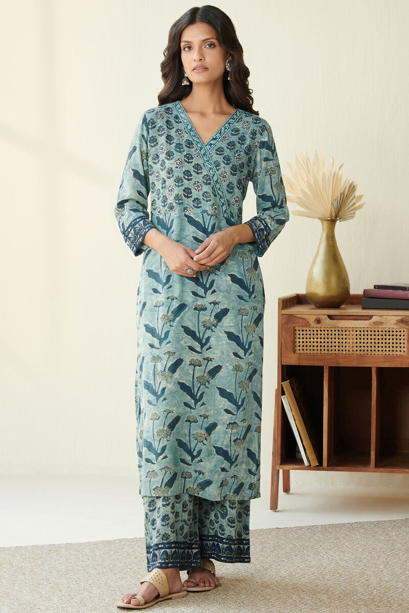 Akola Hand Block Printed Straight Cotton Modal Kurta