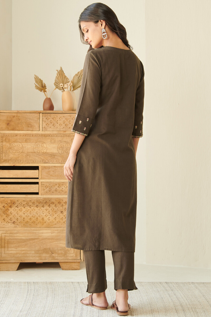 Brown Handcrafted Straight Handloom Kurta