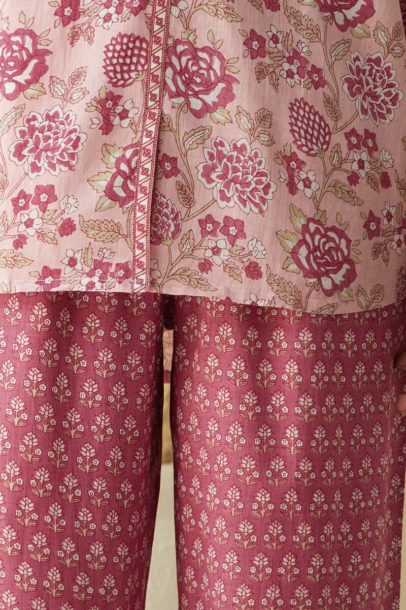 Pink Hand Printed Cotton Loungewear Set